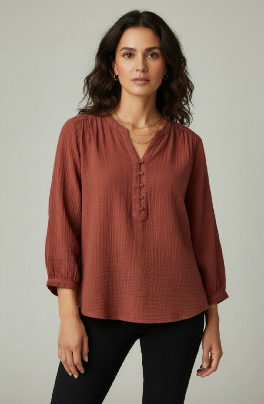 COLDWATER CREEK SUMMER BREEZE PULLOVER COTTON BLOUSE BURNT SIENNA WOMENS XLARGE